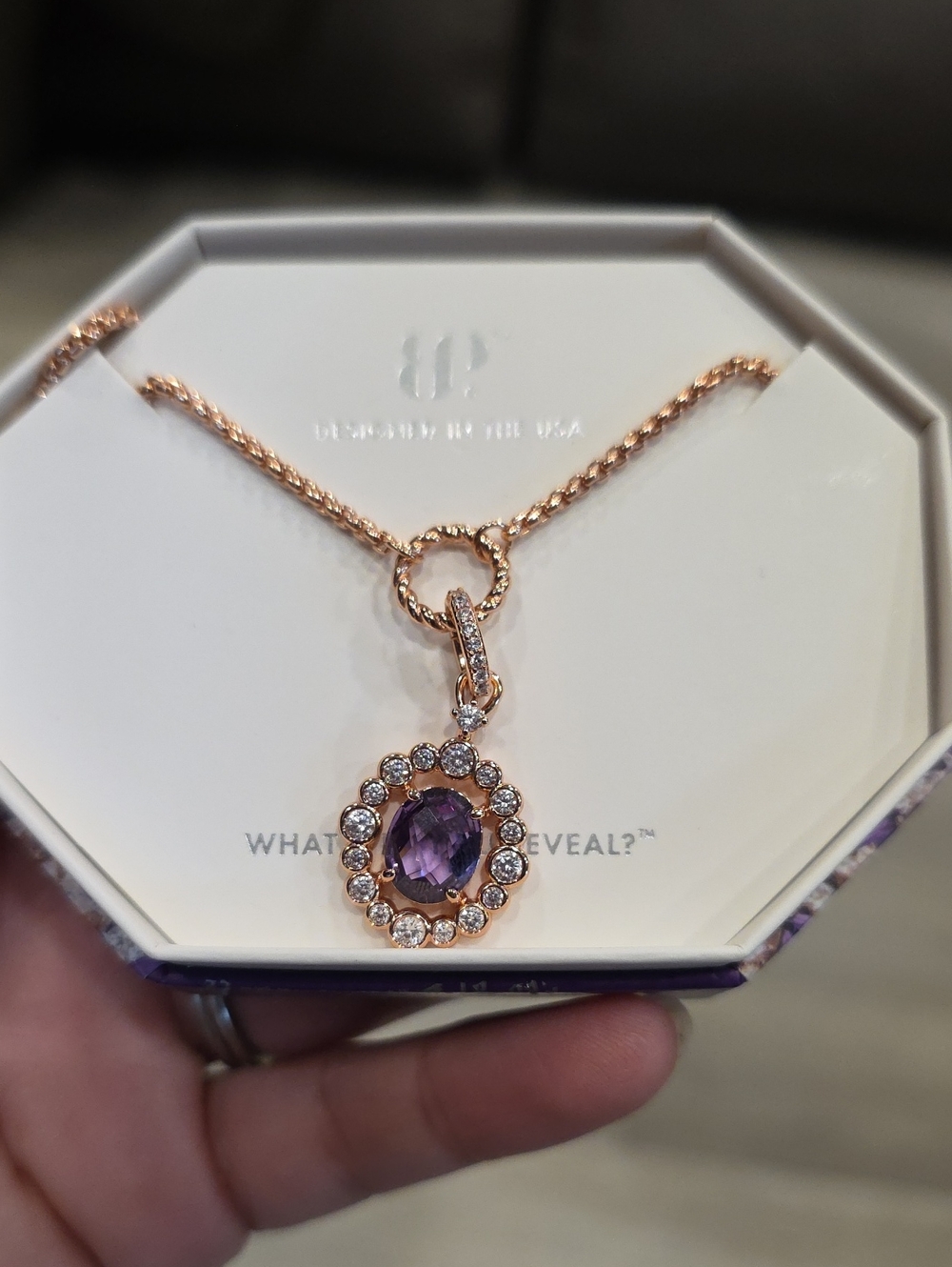 Rose Gold Necklace with Purple Halo Pendant